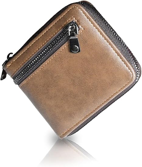 Vintage Genuine Leather Zipper Short Wallet - Unisex Compact Coin Purse with Dual Zipper Pockets