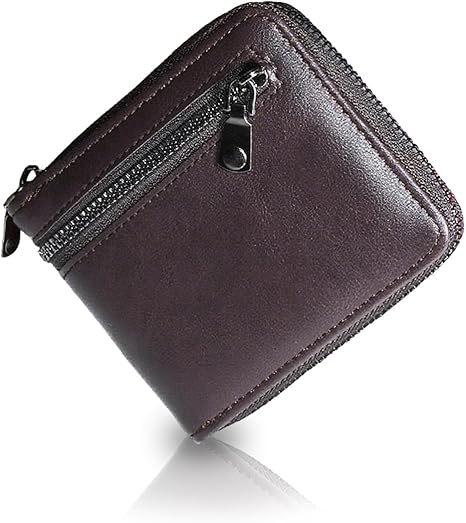 Vintage Genuine Leather Zipper Wallet – Compact & Multi-functional Coin and Card Holder for Men and Women