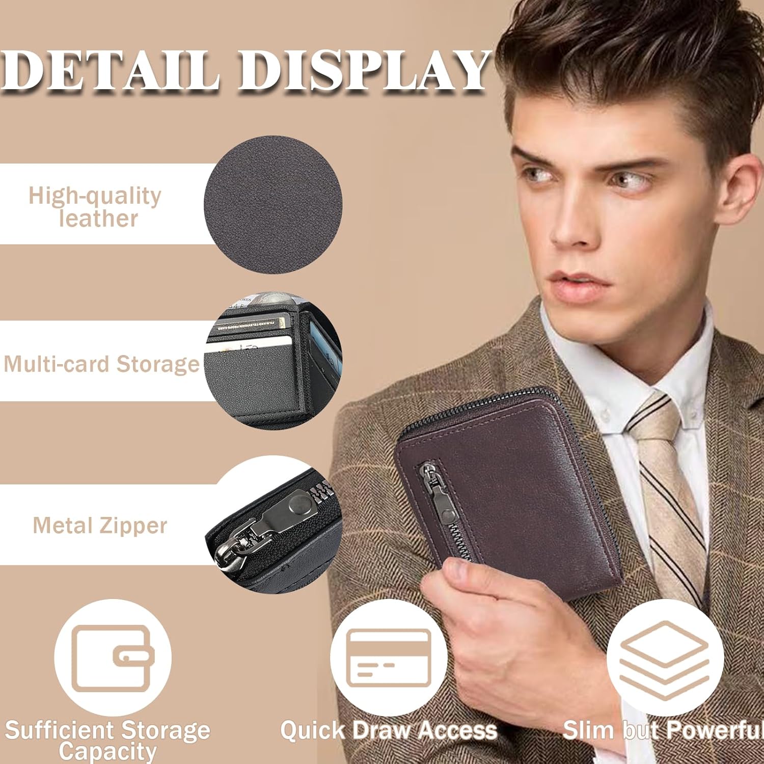 Vintage Genuine Leather Zipper Short Wallet - Unisex Compact Coin Purse with Dual Zipper Pockets