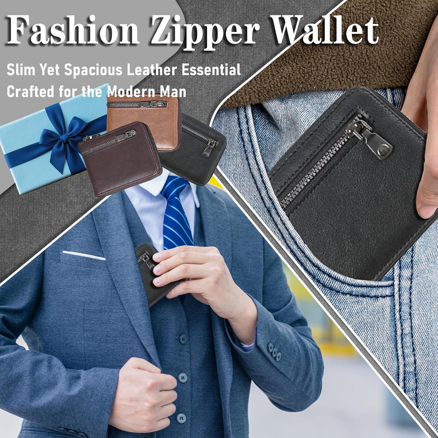 Vintage Genuine Leather Zipper Wallet – Compact & Multi-functional Coin and Card Holder for Men and Women