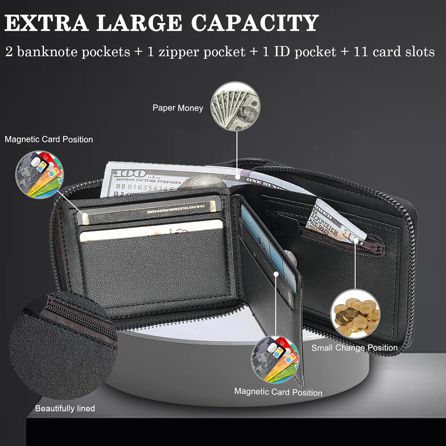 Vintage Genuine Leather Zipper Wallet – Compact & Multi-functional Coin and Card Holder for Men and Women