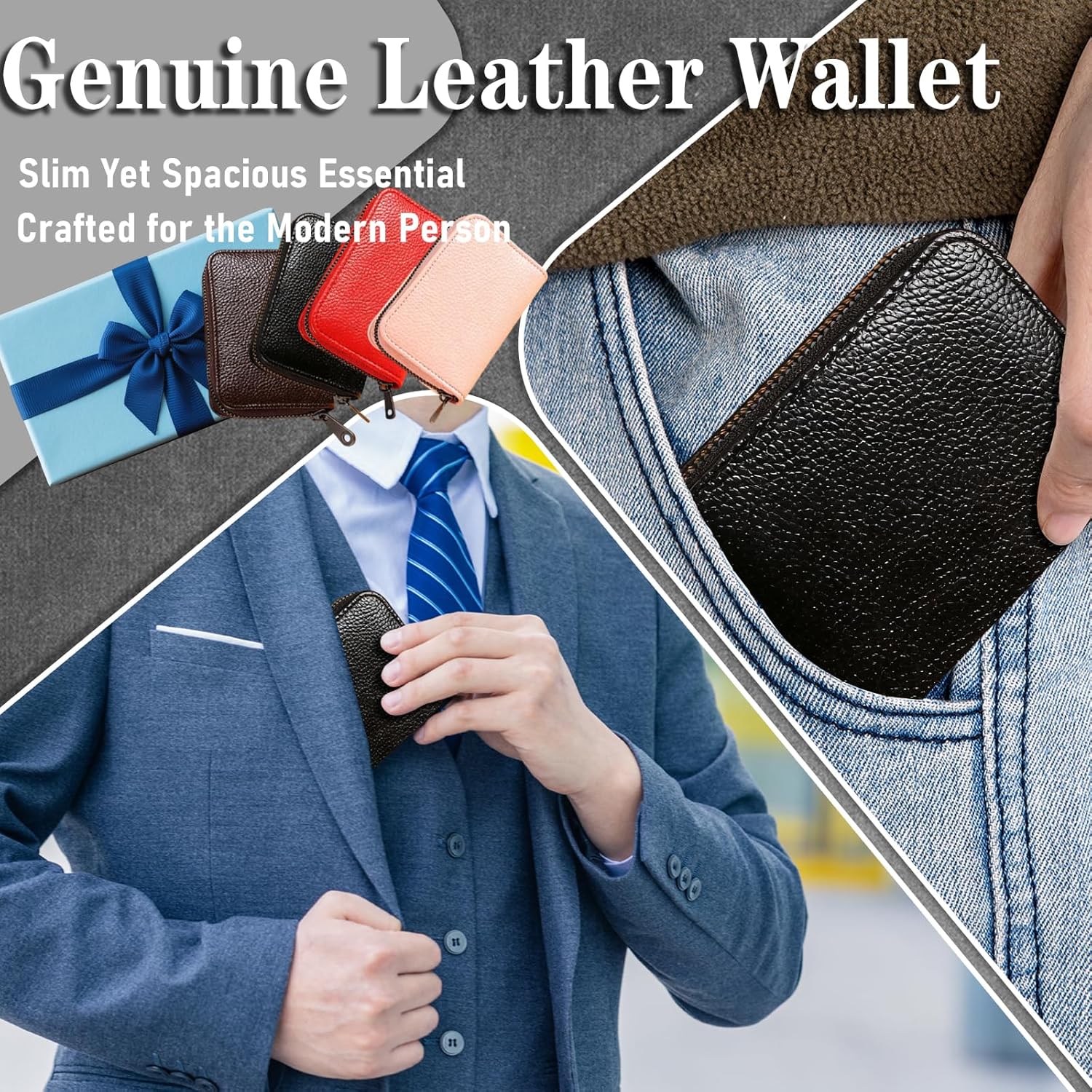 Genuine Leather Zipper Coin Purse – Compact Multi-Card Wallet for Men and Women